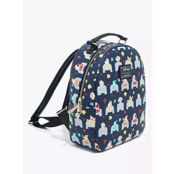 Loungefly Disney Snow White and the Seven Dwarves Beds Allover Print Mini Backpa - Picture 2 of 4
